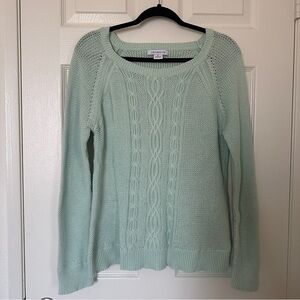 Liz Claiborne Cotton Pullover Cable Knit Sweater Women Sz Med - Mint Green Cozy